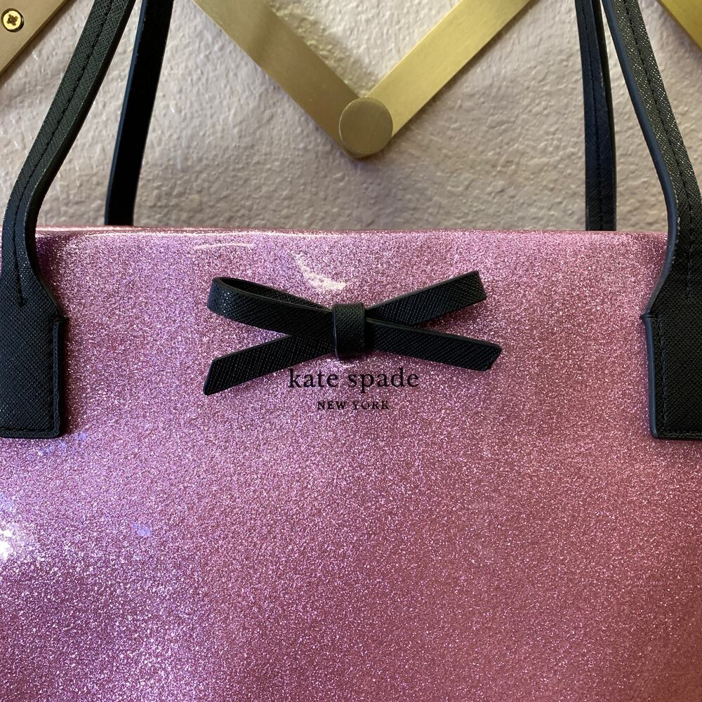Kate Spade Mavis Street Taden Large Tote Bag Pink Glitter Finish Zip Closure - Picture 3 of 9